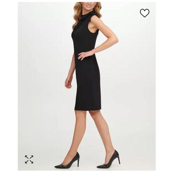 Calvin Klein BLACK Tie Neck Sleeveless Crepe Dress size 2 Bow-Neck Sheath - Picture 2 of 12